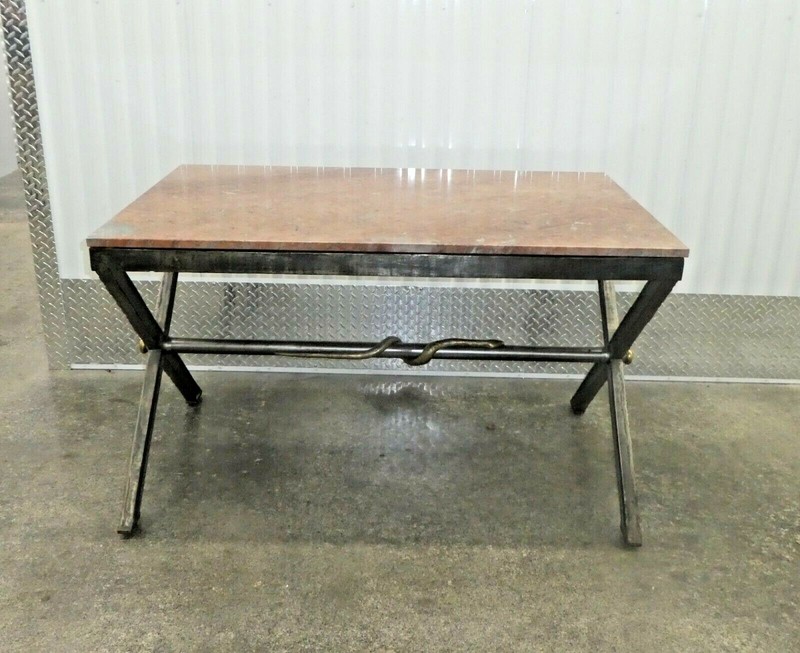 GORGEOUS NEOCLASSICAL IRON AND MARBLE RECTANGULAR CENTER TABLE W SNAKE