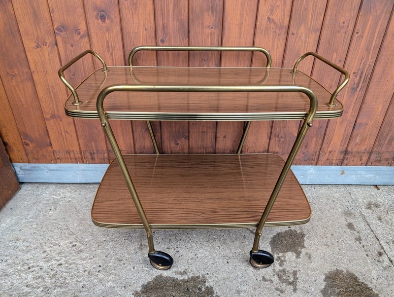Serving Cart Tea Cart Walnut 60s Table Side Table Brass Mid Century 2 gallery