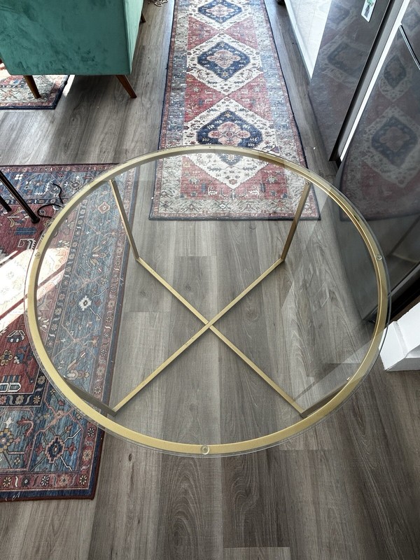 Circular Coffee Table — Glass Top And Golden Metal Frame gallery