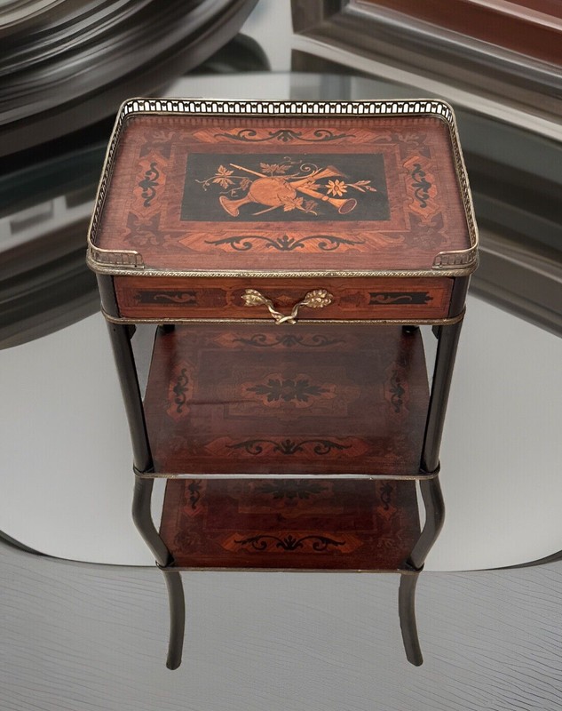 Napoleon III French Étagère 3 Tier Shelf Side Table Marquetry 34x12x16