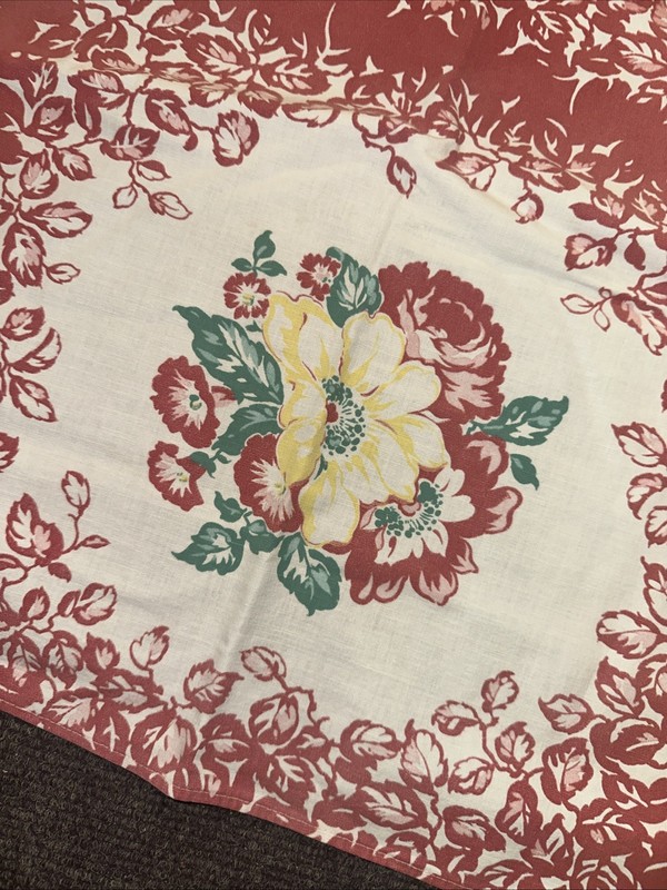 Vintage Table Cloth - Yellow Flowers Red Trim 53 By 44 ￼Lee gallery