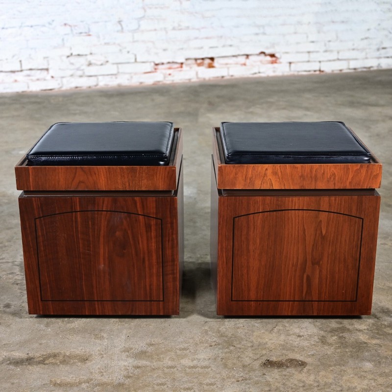 Pr Lane Rolling Cube Storage Ottoman End Tables Game Board Black Vinyl Flip Top gallery