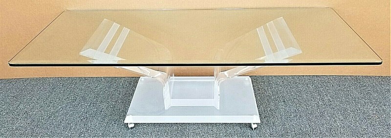 54" MCM Vintage Rolling Butterfly Lucite and Glass Center Cocktail Coffee Table gallery