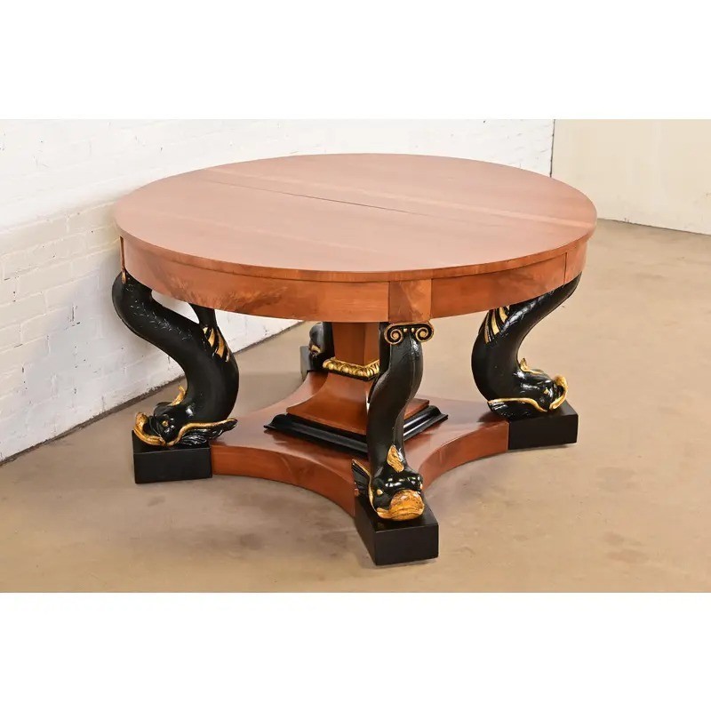 Antique Italian Regency Cherry and Burl Wood Extension Dining Table, Circa 1890s gallery
