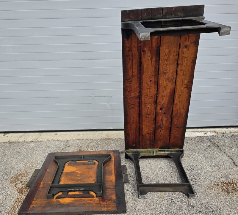 Zollner Machine Works antique industrial table with leg casting pattern