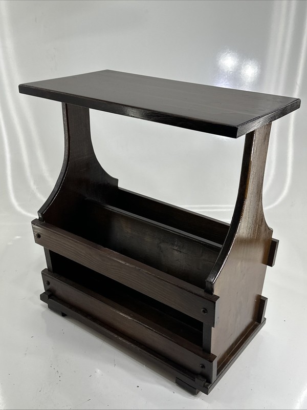 Vintage Magazine Newspaper Basket Rack Side Table Wood Wooden barn style Country