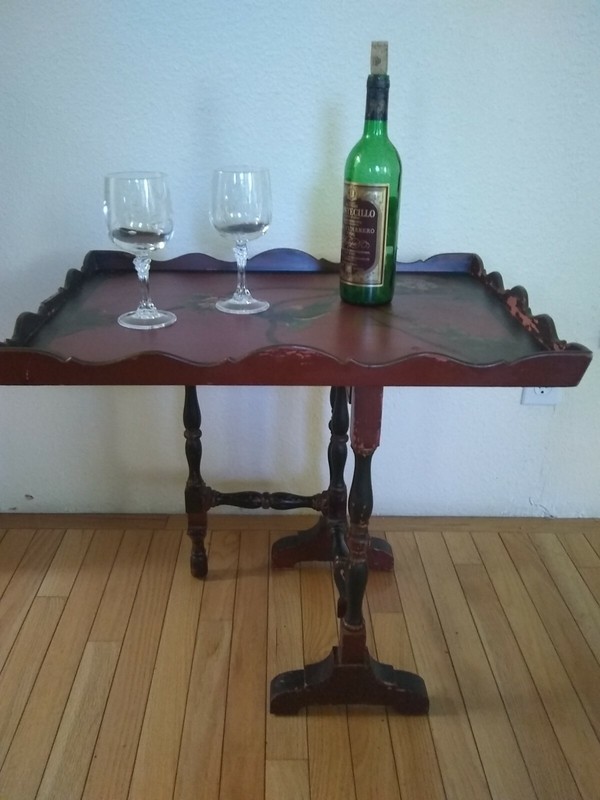 SHABBY FRENCH ANTIQUE GATE LEG HAND PAINTED SIDE TABLE BLUE BIRD gallery