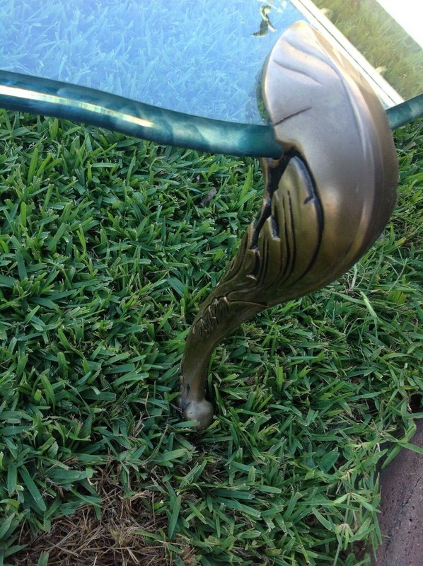 Vintage 60's Glass Table Top With 4 Brass Legs Coffee Table 41" Diameter gallery