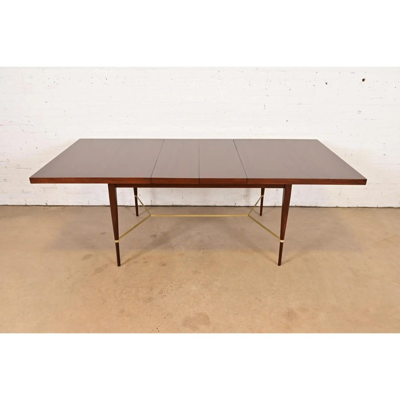 Paul McCobb for Directional Mahogany & Brass Extension Dining Table, Refinished