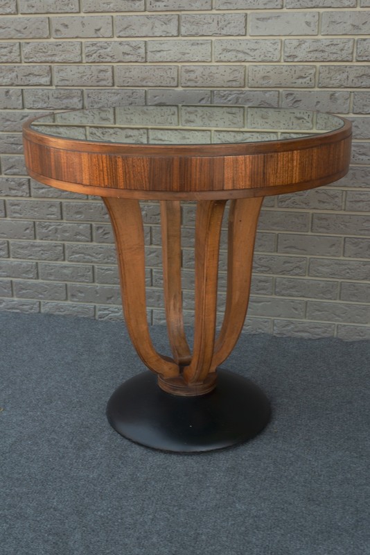 Art Deco Specimen Woods Round Occasional Pedestal Table Steamer Table – 30”