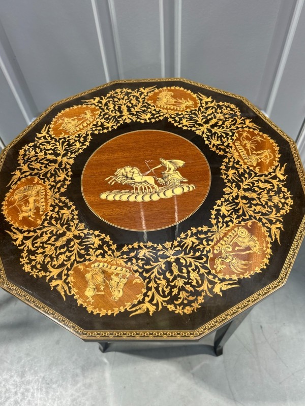Antique Milanese Inlaid Music Box Round Side Table gallery