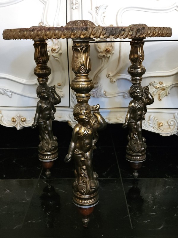 Vintage French Style Hollywood Regency 3 Leg Cherub Round End Tables Set of 2 gallery