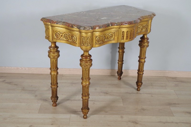 Louis XVI Console in Gilded Wood and Breached Marble, Late 18th Century