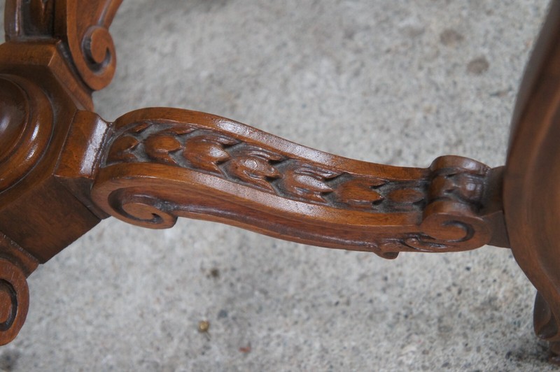 Antique Italian Renaissance Carved Walnut Marble Top Octagonal Center Side Table gallery