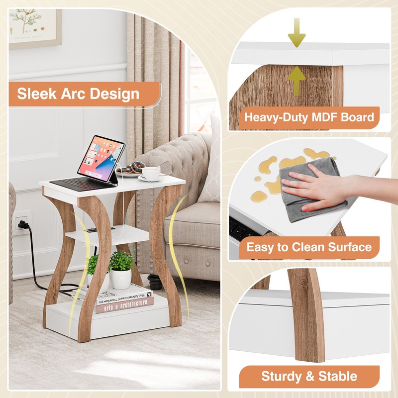 End Table Side Table w/ Charging Station Nightstand Living Room Furniture White gallery