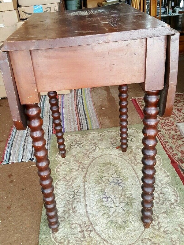 Drop Leaf Side End Table Waterfall Drawer, Early 19th Furniture American c1840 gallery