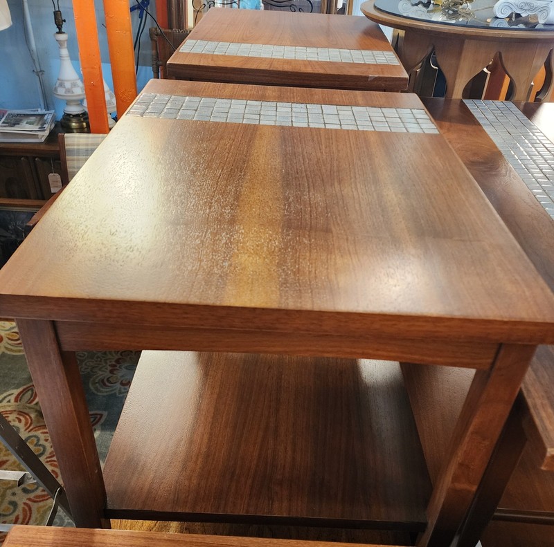 Vintage Lane 3-piece American mid-century modern Walnut Tiled Coffee Tables.. gallery