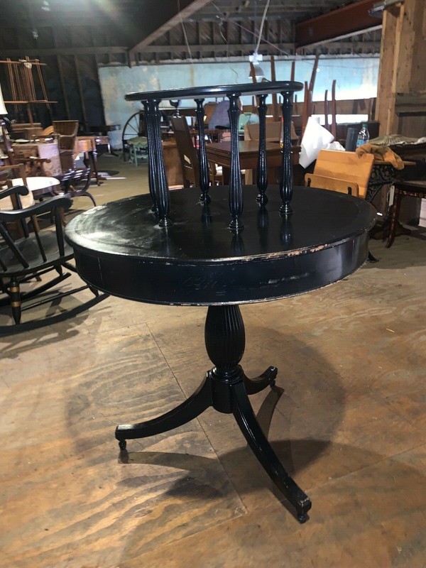 Antique Two-Tier Round Center Table Painted Black Vintage Furniture gallery