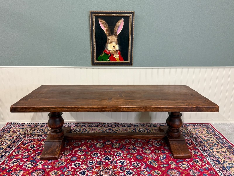 Antique French Dining Farmhouse Monk Refectory Monastery Table Baluster Pedestal gallery