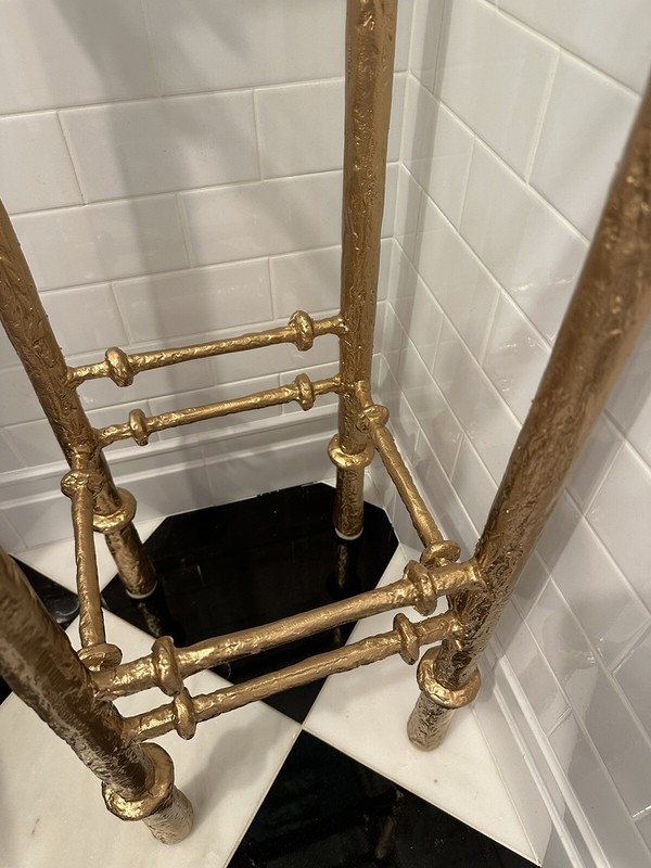 A Giacometti Style Gold Painted Cast Iron Pedestal Table gallery