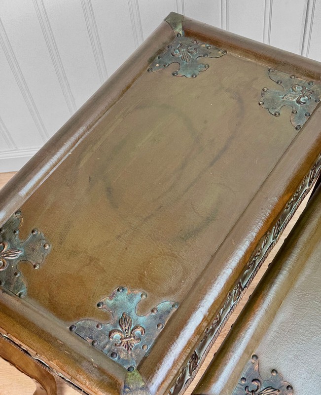 Vintage Traditional Rococo Leather Wrapped Nesting Tables - Set of 3 gallery