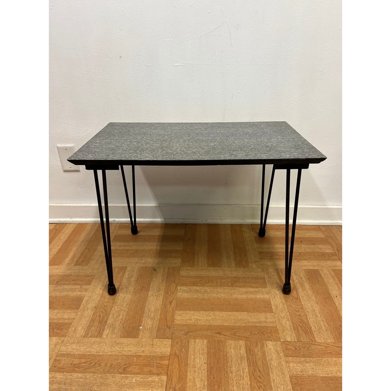 Vintage 1950s Mid Century Modern Hairpin Leg Side Table Gray Black Laminate Top