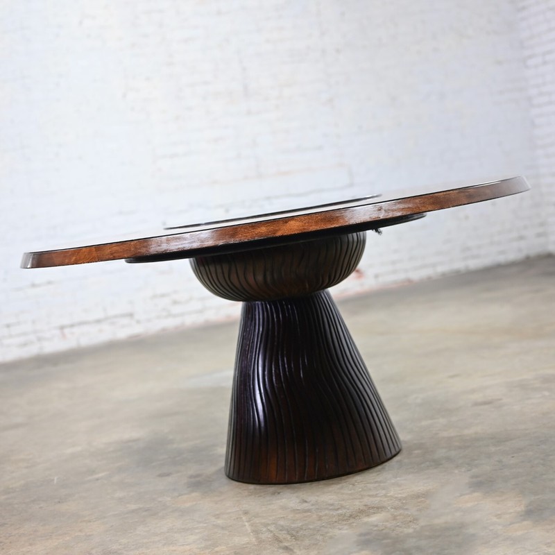 Modern Round Tassel Style Pedestal Base Dining Table Attr to Bernhardt Cascade gallery