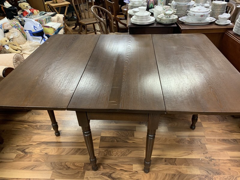 ATQ 1800s Primitive Hand Carved Solid Oak Wood Drop Leaf Table w/ Gate Legs 60”L