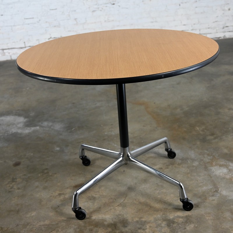Eames Herman Miller Round Tables Universal Base Wood Grain Laminate Top gallery