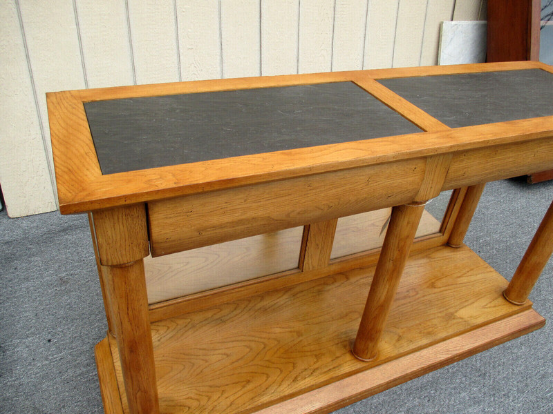 59337 Oak Console Hall Table with Slate Inserts gallery