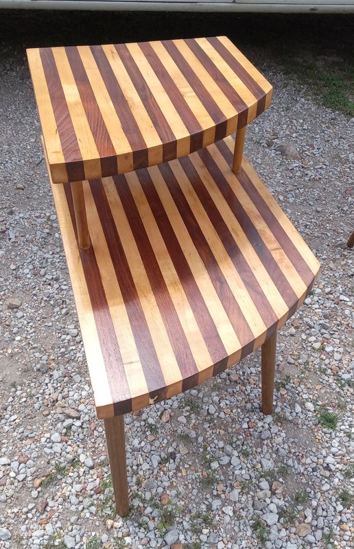 Mid Century Maple Walnut Step End Table (SET-83)