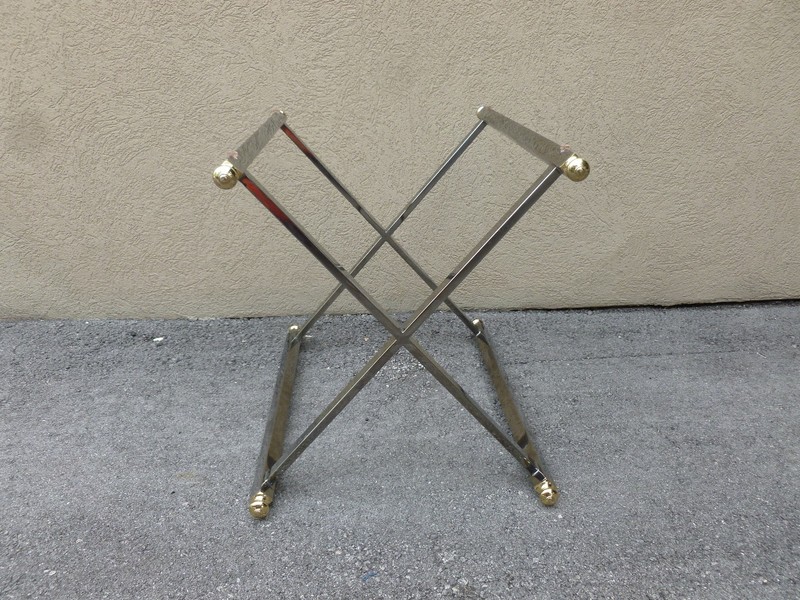 ELEGANT CHIC 1970’S CHROME CAMPAIGN TABLE BASE WITH BRASS FITTINGS