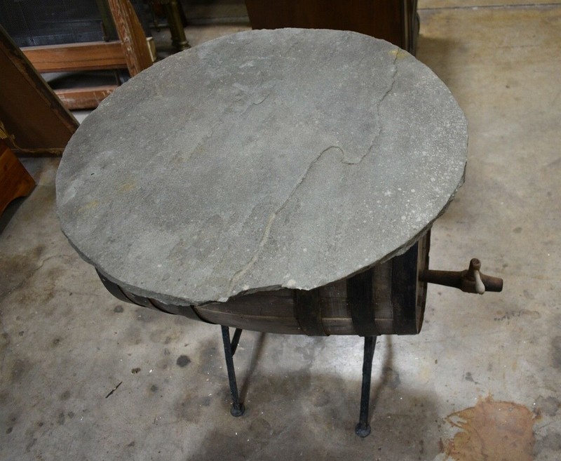 Antique Custom One of a Kind Barrel Pub Table with Stone Top gallery