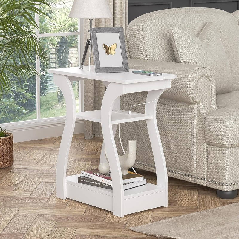End Tables Living Room Set of 2,End Table with Charging Station,White End Table gallery