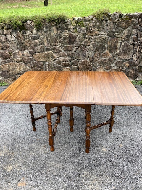 Antique Walnut Drop Leaf, Gate leg Dining Table with spindle legs gallery