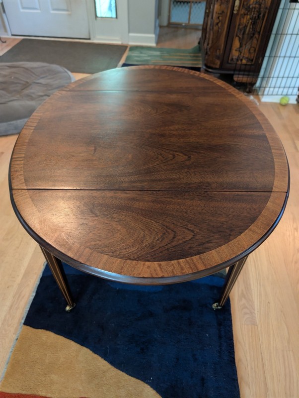 Hepplewhite Pembroke Mahogany Side Table with Satinwood Inlay & Brass Casters gallery