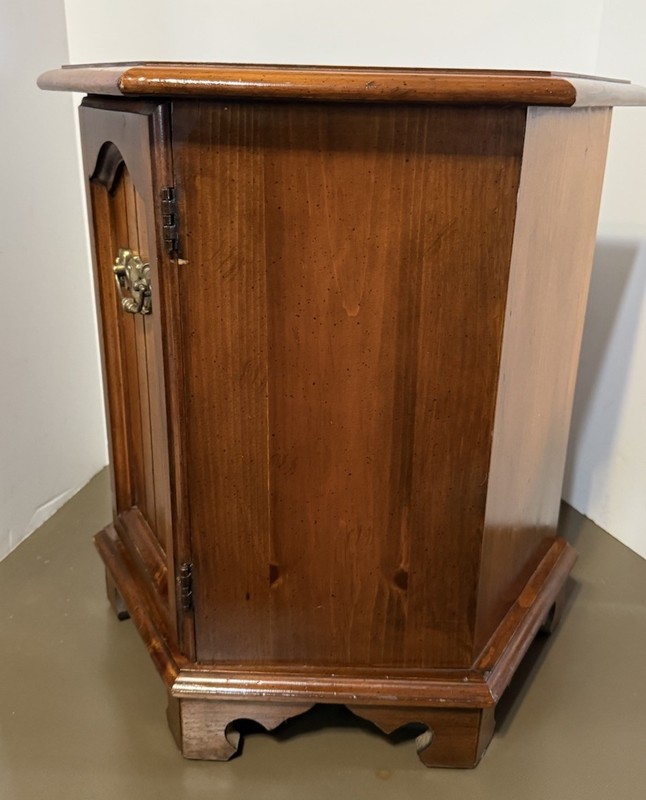 Vintage Solid Wood Hexagon End Table / Side Table With Storage And Brass Handles gallery