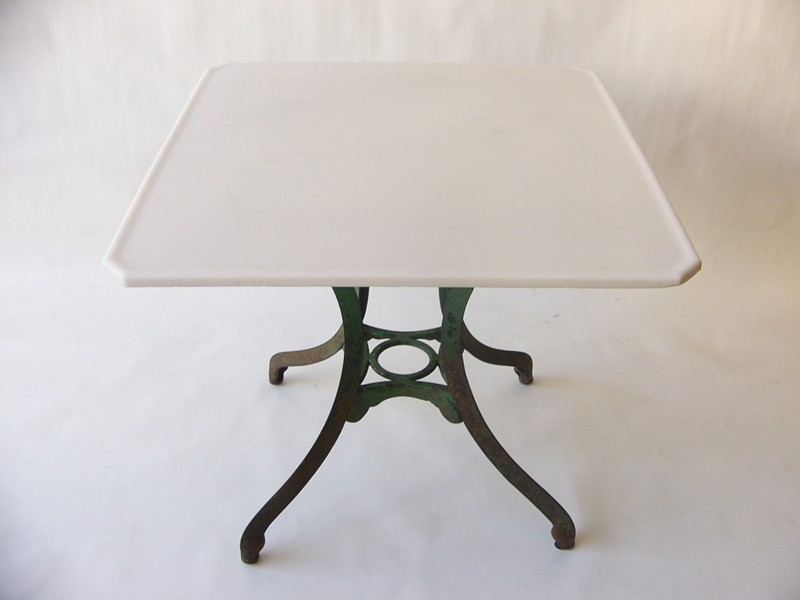 1900-1950 American Green Painted Cast Iron Table w/ White Vitrolite Glass Top gallery
