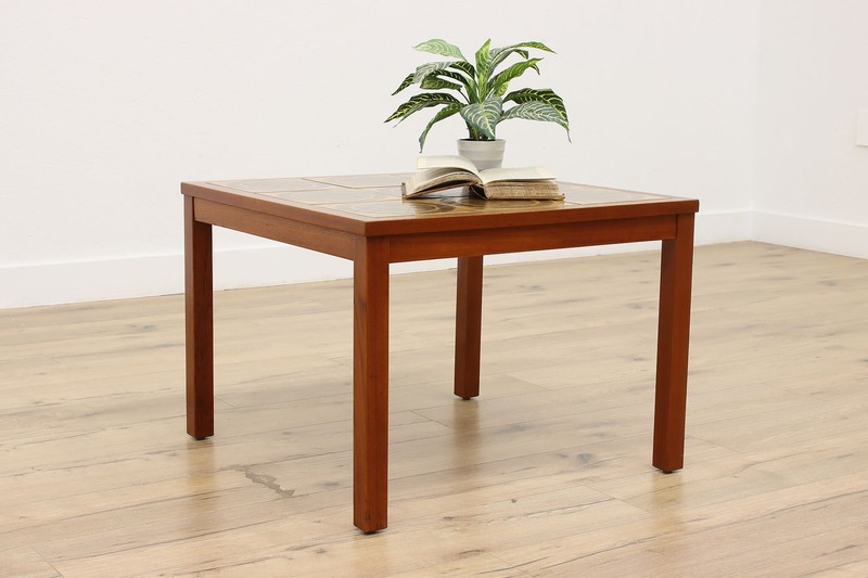 Midcentury Modern Vintage Teak & Ceramic Tile Coffee Table #54592 gallery