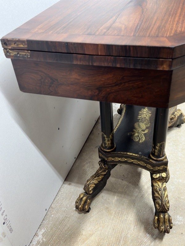 Antique empire stenciled eagle paw foot card game console table NY 1820 gallery