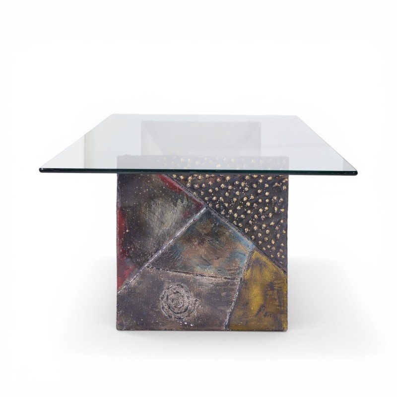 Paul Evans for Directional PE13 Mid Century Bronzed Steel and Glass Coffee Table gallery