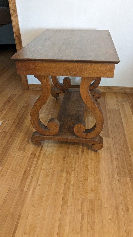 Antique Tiger Oak Desk/Table Library One drawer Bottom Shelf 42x26x31 gallery