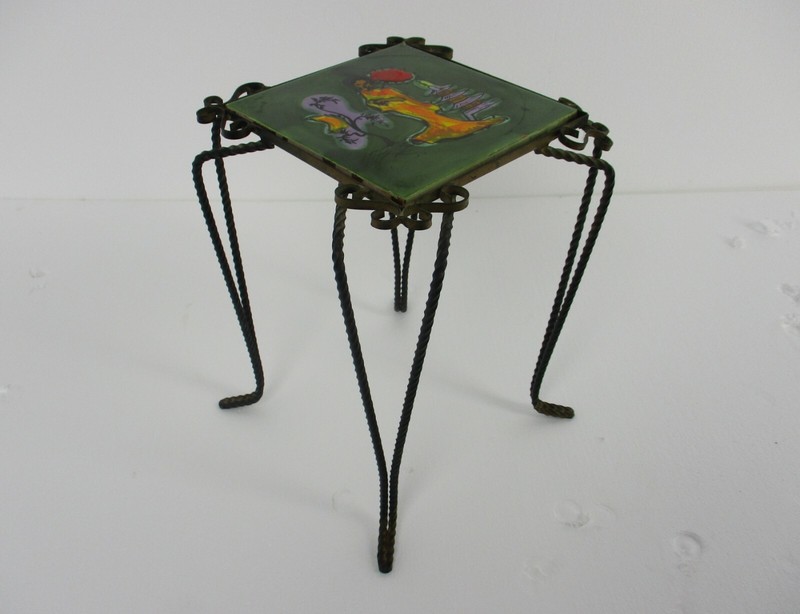 Vintage Side Table Plant stand Ceramic Tiles Geisha Italy Wrought Iron Funky gallery