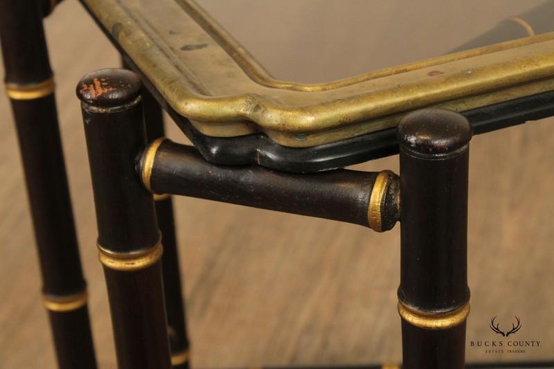Asian Style Faux Bamboo X-Base Brass Tray Top Coffee Table gallery