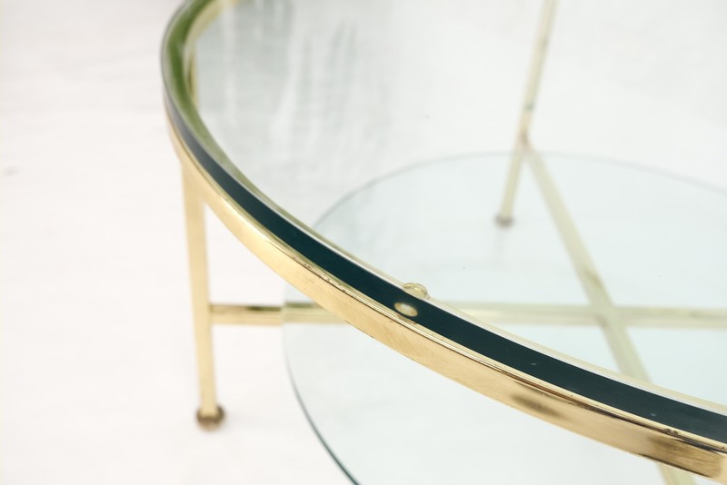 Two Tier Cross Shape Brass Base Round Occasional Coffee Side End Table Stand gallery