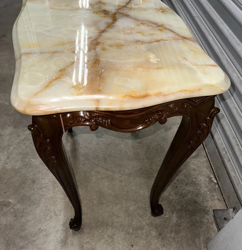 Antique French Coffee Side Table With Italian Marble On Top gallery