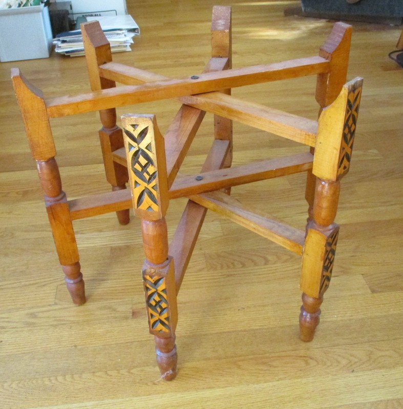 Vintage Moroccan Boho MCM Carved Wood Wooden Folding Side End Table Base Only gallery