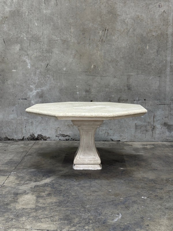 Michael Taylor Cast Stone Pedestal Center Table, Hexagonal Top, Antiqued