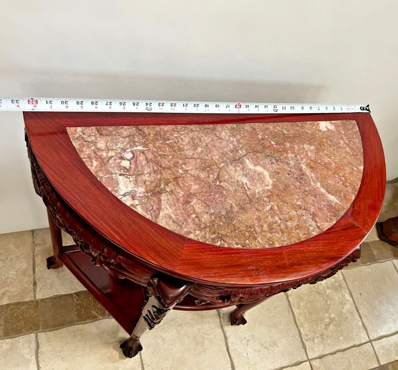 Vintage Demilune Console Table Three lower shelves carved claw feet Etagere gallery