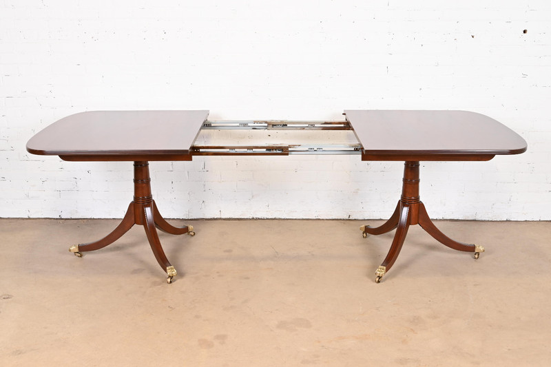 Stickley Georgian Mahogany Double Pedestal Extension Dining Table, Refinished gallery